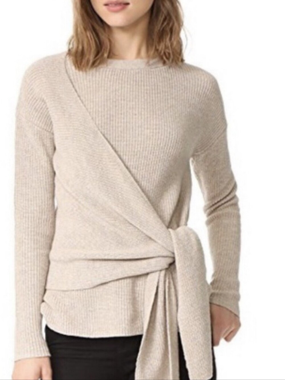 Tribal Brand Ribbed Wrap Drapey Tie Sweater Jumper Cream Sz M